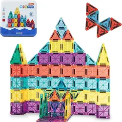 Magnetic Building Blocks Set with Metal Storage Box, 34 - Piece Mini Tiles Collection (COLORFUL)