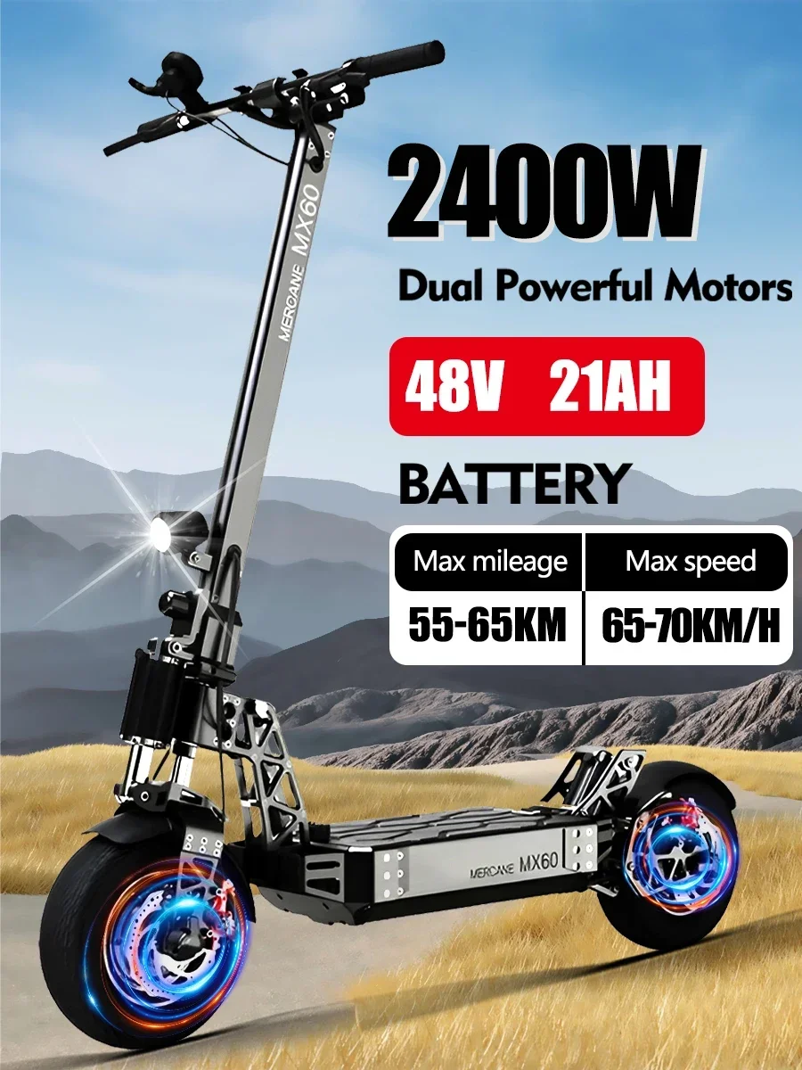 MX60 2400w Dual Motor 48v 21ah Electric Scooter Max Speed 60-65km/h Spring Suspension 10 inch Tyres Foldable Escooter