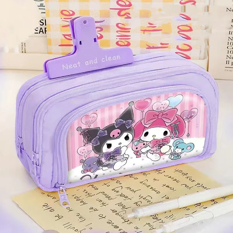 Sanrio Kawaii Cinnamoroll Pencil Bag Anime New My Melody Large Capacity Pencil Box Student Pencil Case Cute Learning Stationery