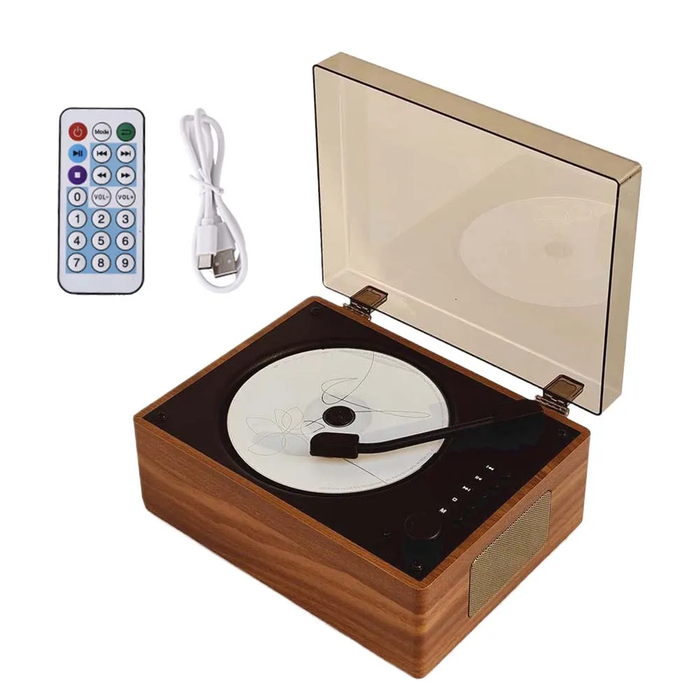 홈 뮤직 플레이어 충전식 CD 지원 BT USB 3.5mm AUX CD 뮤직 플레이어 블루투스 호환 5.0 데스크탑 CD 플레이어 홈 데코