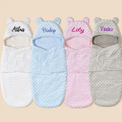 Personalized Embroidered Newborn AutumnWinter Double Layer Lamb Plush Bean Plush Blanket Baby Kick proof Quilt Warm Sleeping Bag