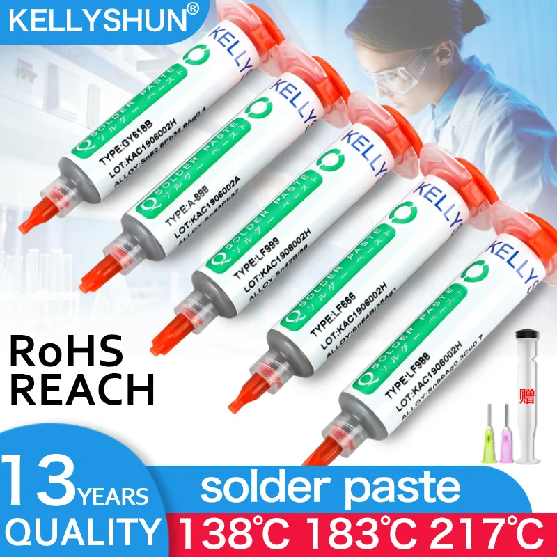 SMD 무연 중간 고온 주사기 솔더 페이스트, LED BGA Sn42bi58, 전화 수리 용접 주석 납땜 페이스트, 138 ℃