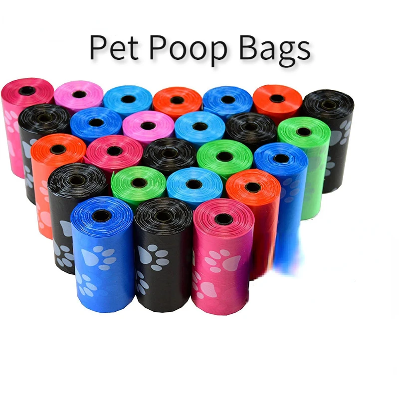 Pet Poop Bags Disposable Dog Perros Waste Bags Bulk Poop Bags 5 Roll(75Pcs) Bags with Paw Prints