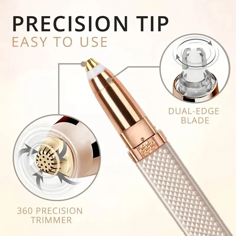 1pc Rechargeable 2-in-1 Hair Shaver Eyebrow Razor With LED Light Painlessly Remove Peach Fuzz Facial Hair Eyebrows Lips