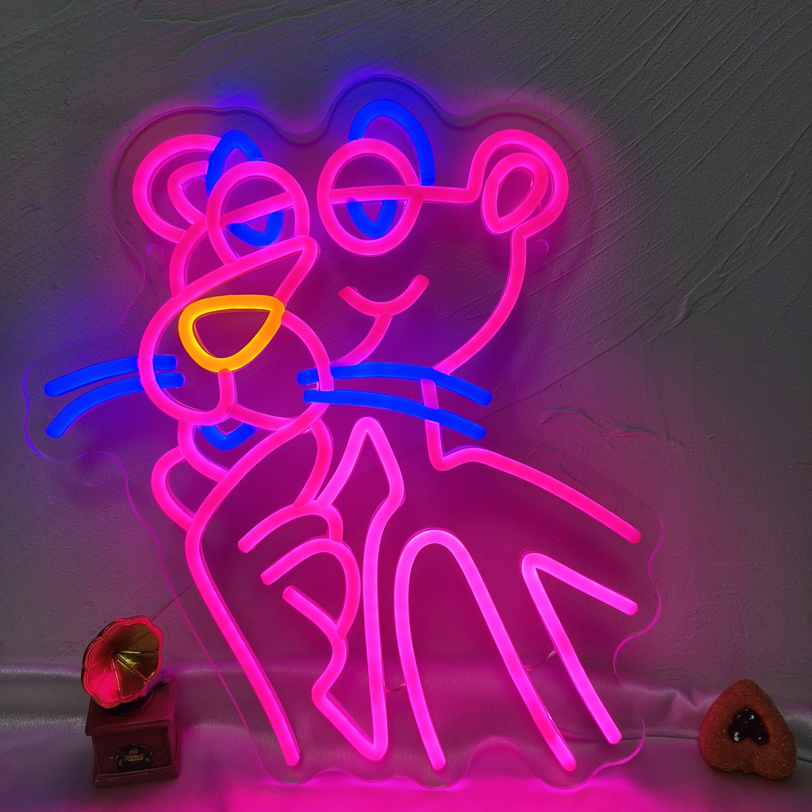 לוח נאון ליאופרד עם כוח USB בצבע ורוד חמוד פנתר נאון אור לחדר משחקים, חדר שינה, מסיבת בית, מתנת יומולדת לגיימרים, ניתן לכווץ