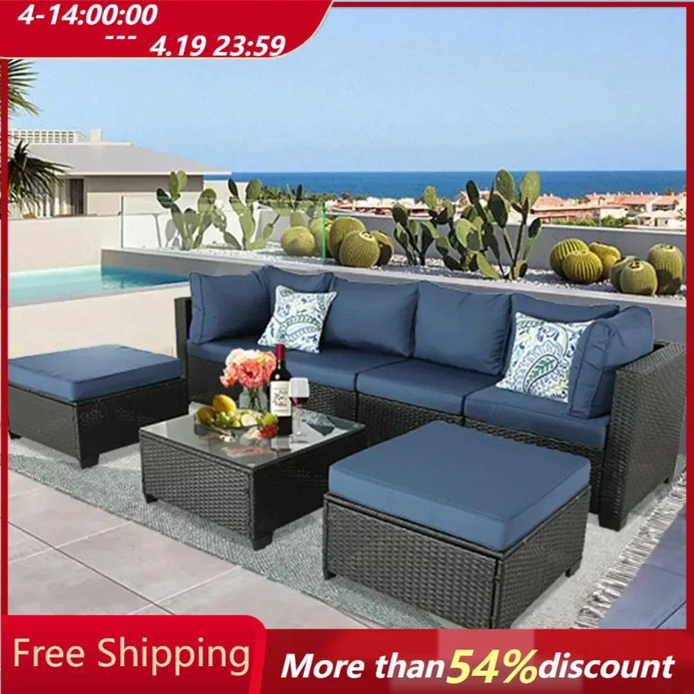 

Garden Furniture 7 Pieces Set, Patio Furniture PE Wicker Sets with Washable Cushions Glas Coffee Table, Garden Furniture Set