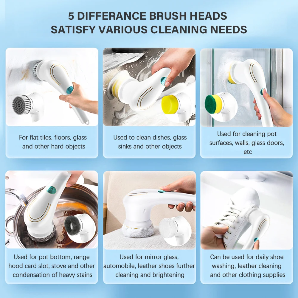 1 Set Electric Cleaning Brush Oscillating Home Kitchen Cleaning Tool Super  Power Sonic Power Scrubber Cordless With 4 Heads - AliExpress