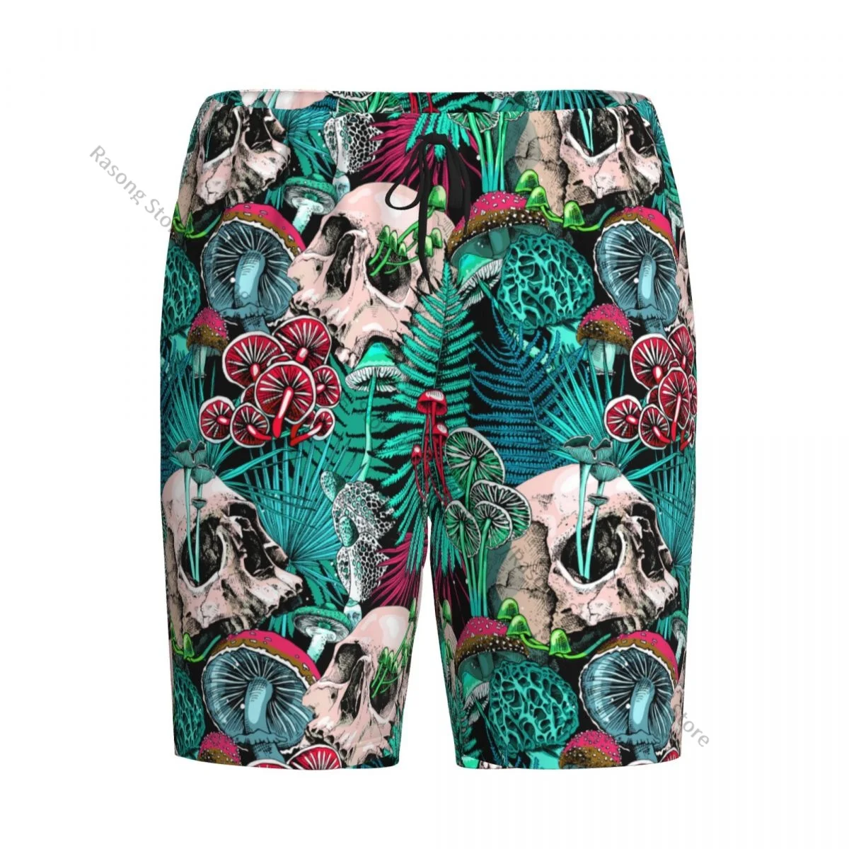 

Casual sleep bottoms Green Leaf Trippy Mushroom Eye Skull men shorts sleepwear male pajamas
