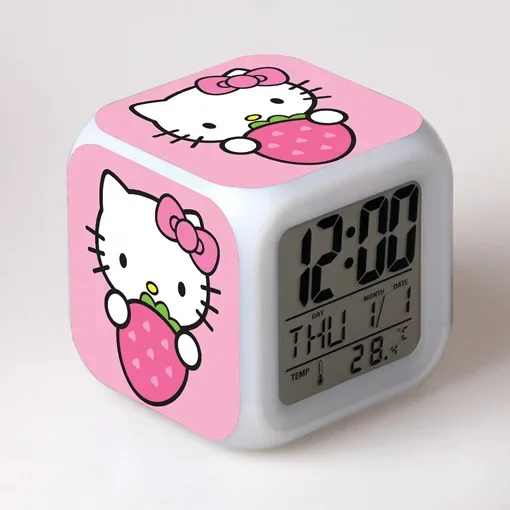 

MINISO Sanrio's New Cartoon Hello Kitty Colorful LED Color-changing Alarm Clock Square Clock Student Gift Best Birthday Gift