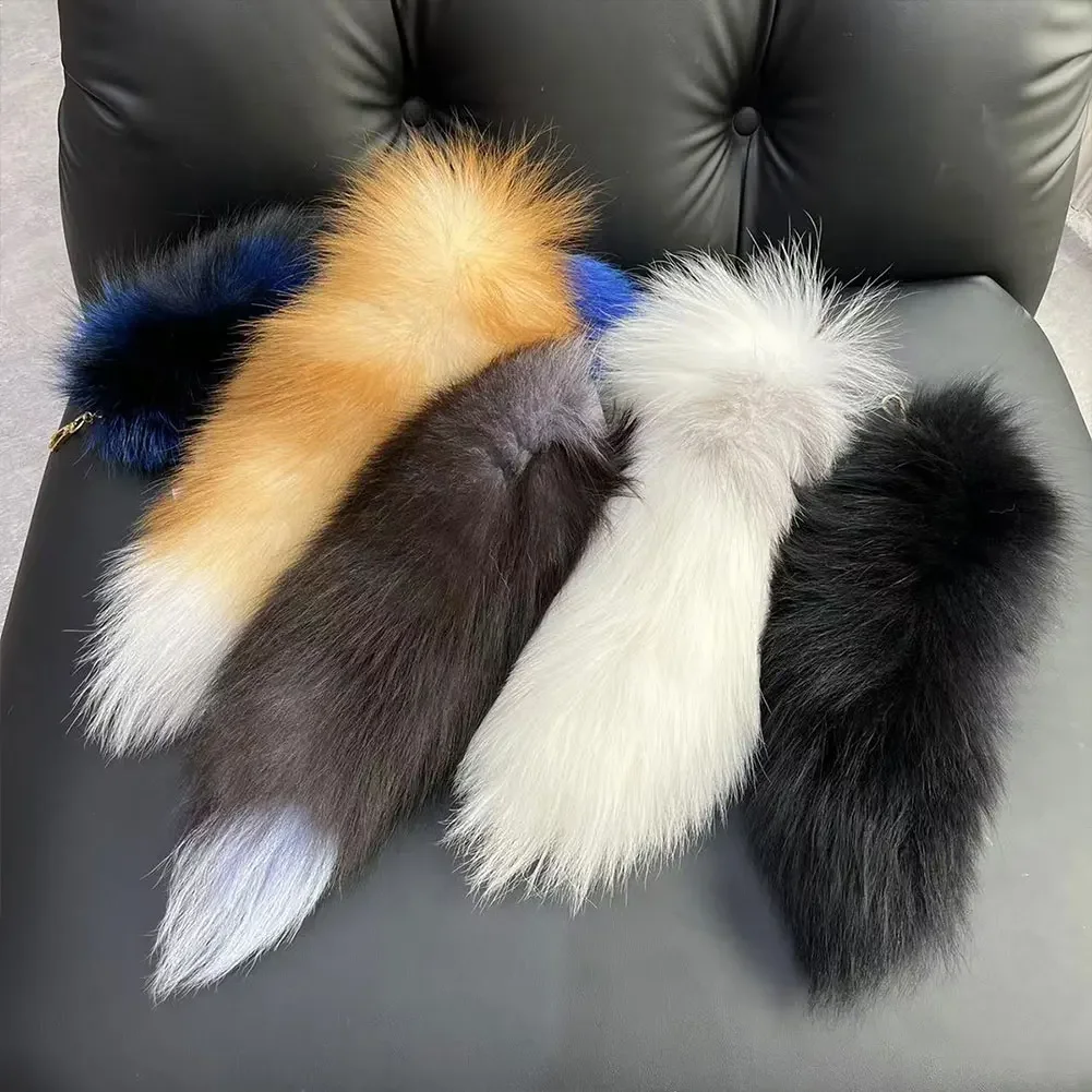 Huge Fluffy Faux Fur Fox Tail Keychain Cute Animal Tail Keychain Bags Charm Keys Holder Keyring Cosplay Tail Gift For Women Girl