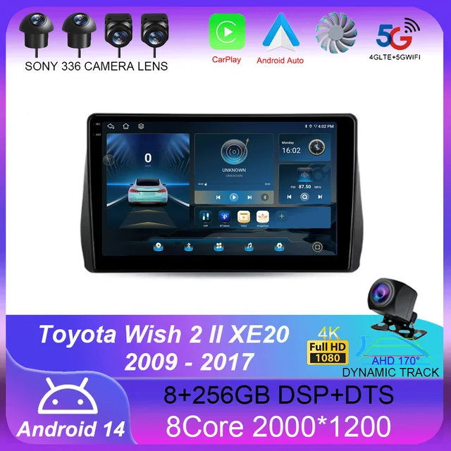 For Toyota Wish 2 II XE20 2009 - 2017 Carplay Auto 4G+WIFI GPS Car Radio Navigation Multimedia Video Player Stereo BT Android 14