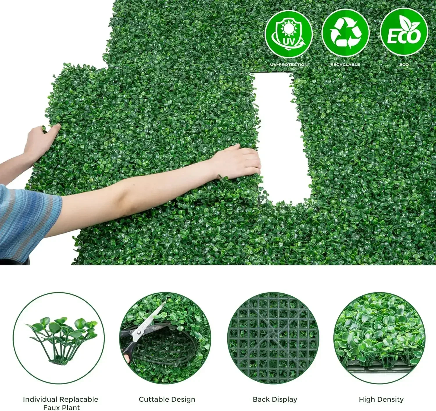 24 PCS 20"x20" Grass Wall Privacy Screen Greenery Backdrop Panels with Zip Ties,Artificial Boxwood Grass Panels Hedge Wall