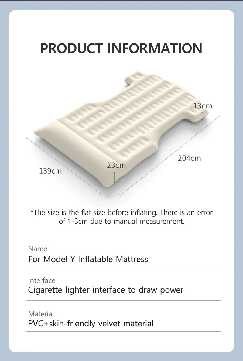 For Tesla Model Y 2020-2025 Portable Inflatable Mattress Memory Foam Outdoor Cam