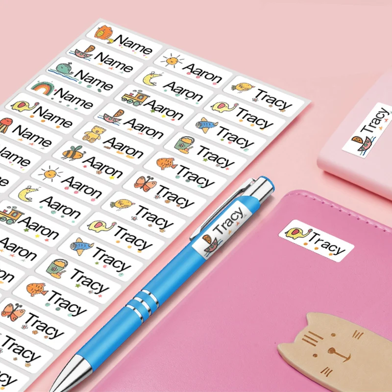 맞춤형 방수 이름 스티커 (학용품용), 투명 맞춤형 라벨 (스포츠 물병용) - 다국어 데칼