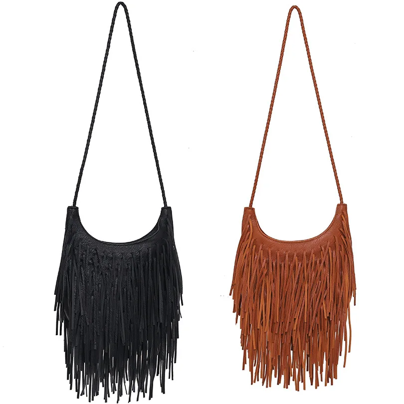 Long Tassel Design Women Crossbody Bags Soft PU Leather female Shoulder Bag Weave messenger Sling bag small bolsa feminina