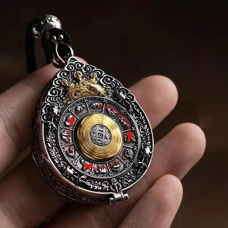 Chinese Style Nine Palace Bagua Card Gawu Box Pendant Necklace Amulet Necklace Good Lucky Sakyamuni Buddhism Jewelry