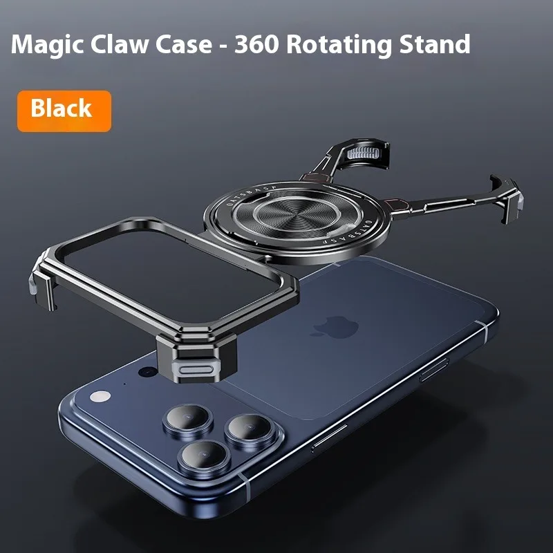 Eary Magic Claw Metal Phone Case for iPhone 17 Pro Max Magnetic with Kickstand 360°Rotatable Shells Shockproof Protective Cover