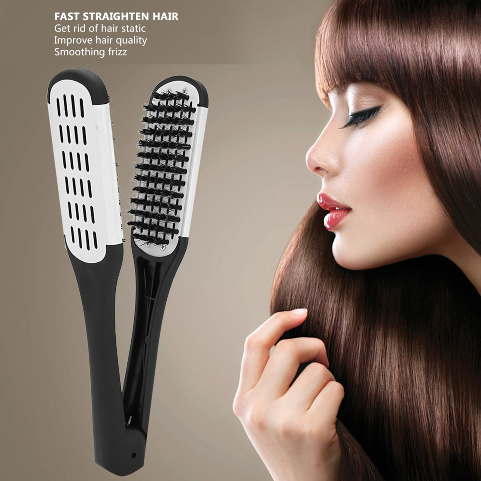 1pcs Pro Hairdressing Straightener Nylon Hair Straightening Double Brushes V Shape Comb Clamp Not Hurt Styling Tool DIY Home