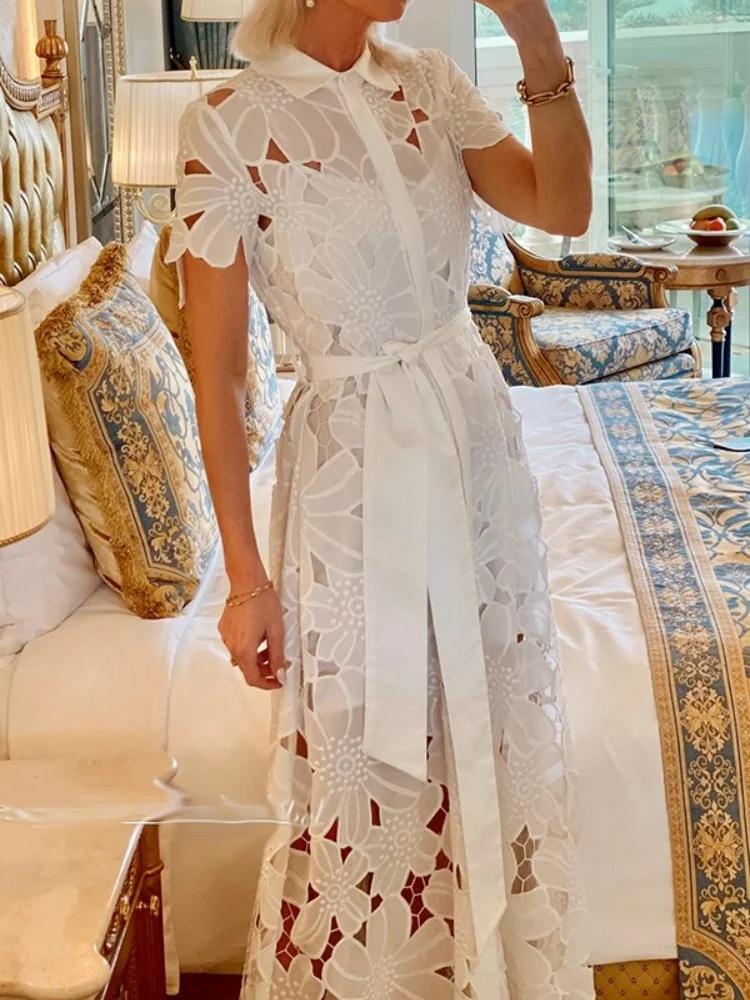 Wmstar Dresses for Women Wholesale New in Summer 2025 Casual Lace Cardigan Single Breasted Dress for Women Dropshopping