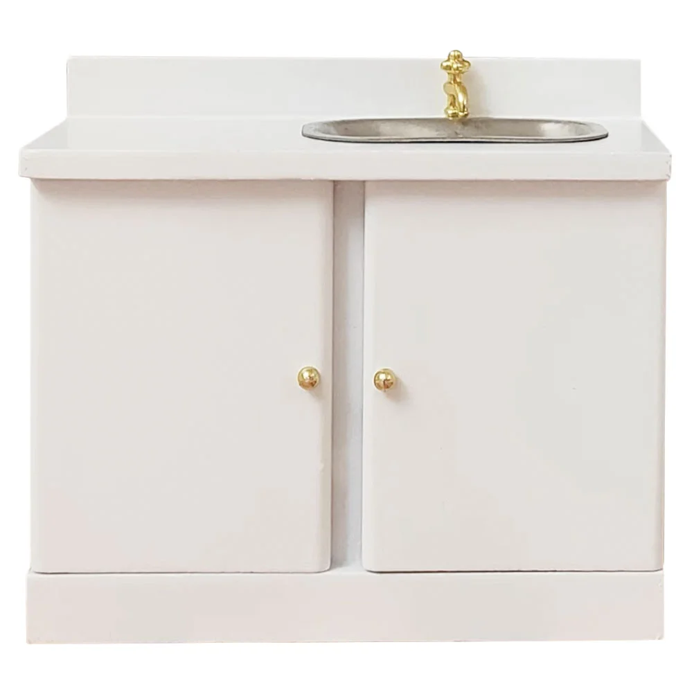 

Dollhouse Cupboard Mini Wooden Sink Counter Miniature Furniture Decor Cabinet Bathroom Kitchen Ornament