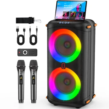 T27 Wireless Bluetooth Speaker, Karaoke Machine with 2 Microphone, Home Karaoke Party Speaker with Led Light 8