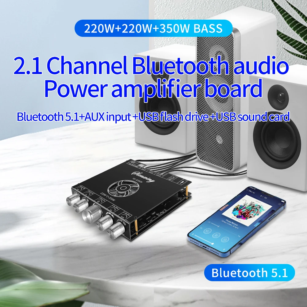 EGOLDEN YS-S350H 2.1 channel TPA3255 Bluetooth power amplifier module subwoofer 220W * 2+350W super 749 8E
