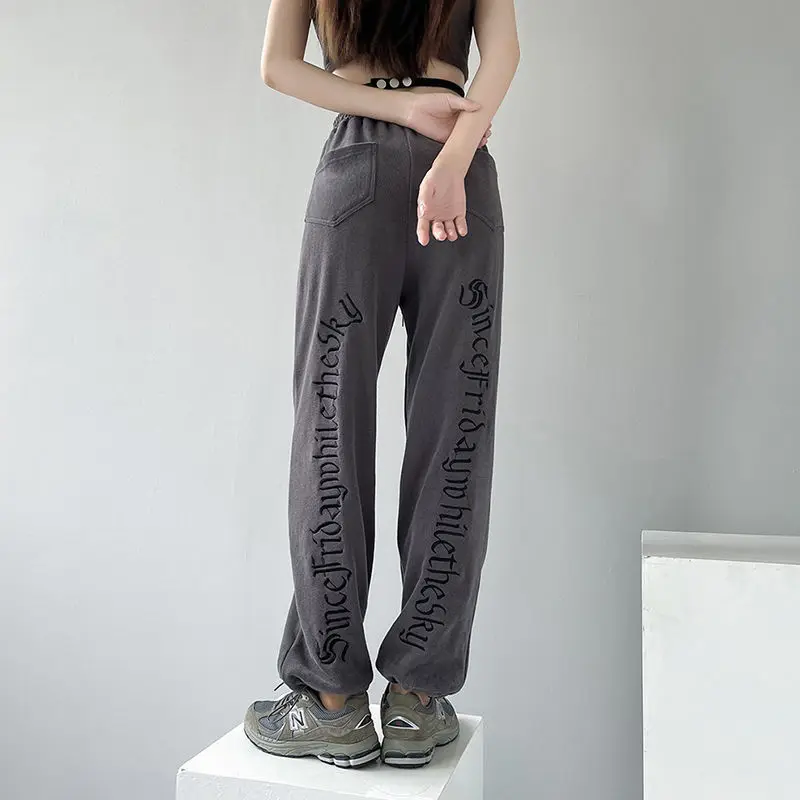 2023 New Loose Large Size 100.00kg Wearable Women Ankle-Tied Sports Pants High Waist Slimming Fashion Wide-leg Casual Pants