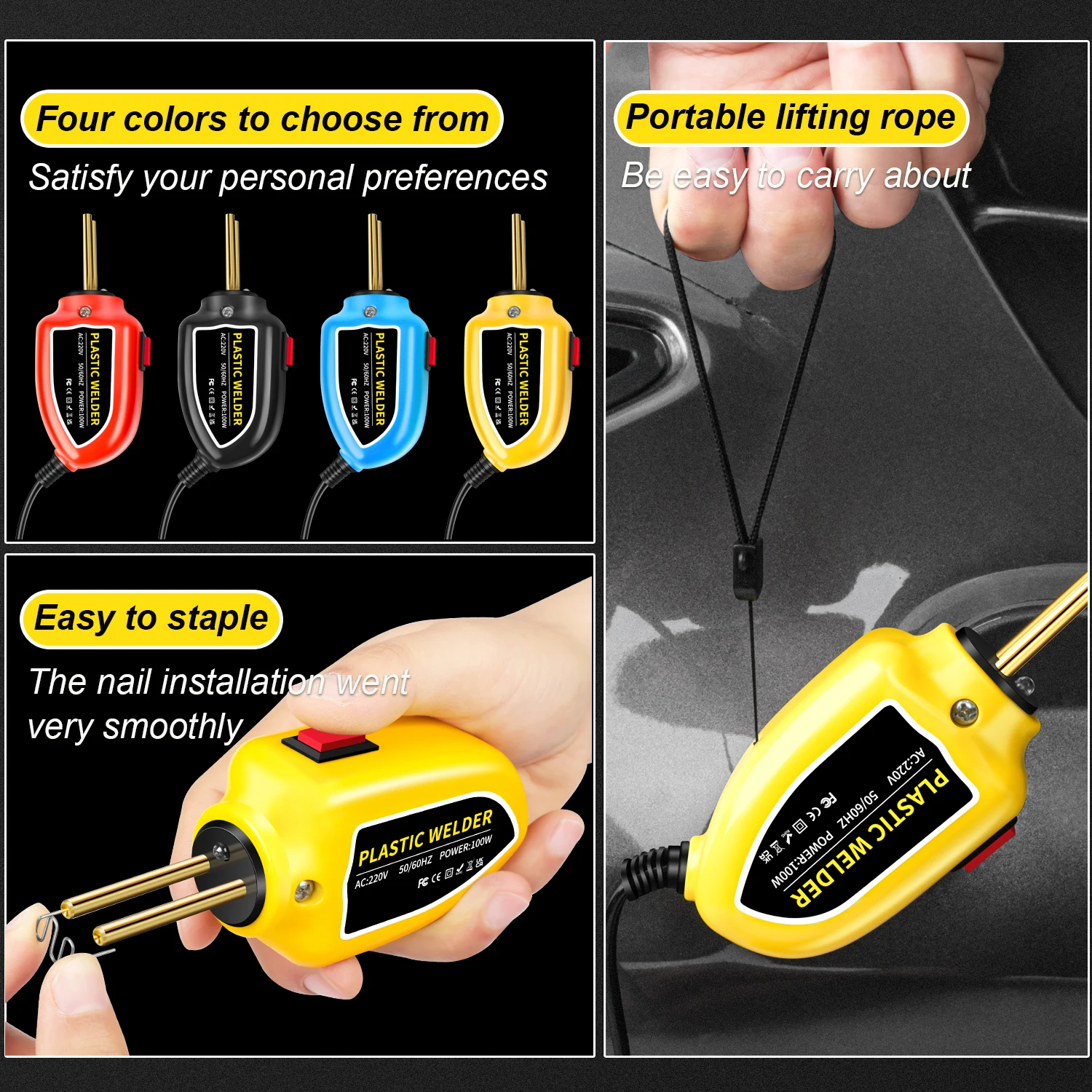 Plastic Welder Mini 100W Hot Stapler Plastic Welding Machine Heat Gun Pro Car Bumper Electronic Soldering Repair Tools Kit 5