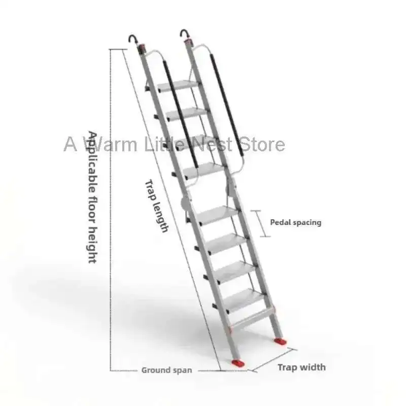 Aluminum Alloy Folding Attic Ladder Home Telescopic Thickened Herringbone Ladder Multi-functional with Handrail Staircase