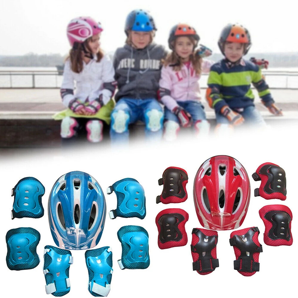 7Pcs Roller Skating Kids Safety Helmet Knee Elbow Pad Sets Cycling Skate Bicycle Scooter Protection
