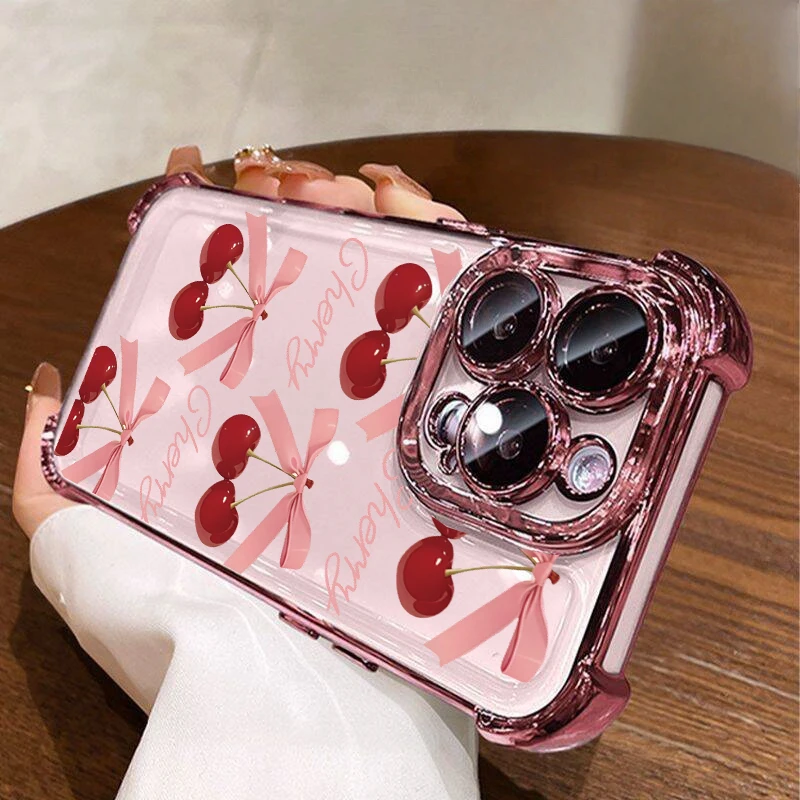 Floral Strawberry Cherry Plated Clear Phone Case