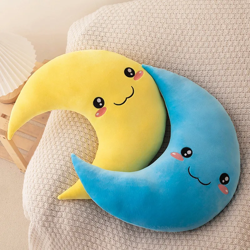 Kawaii Waterdrop Moon Plush Pillow Stuffed Smiling Shy Face Decor Plushie Neck Support for Cot Sofa Chair 3