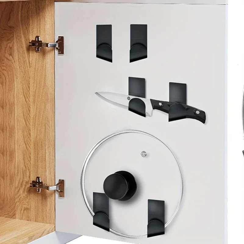 Pot Lid Holder Self Adhesive Wall-Mounted Hanging Holder Cabinet Door Hook Pan Pot Lid Organizer 12PCS Kitchen Storage Rack