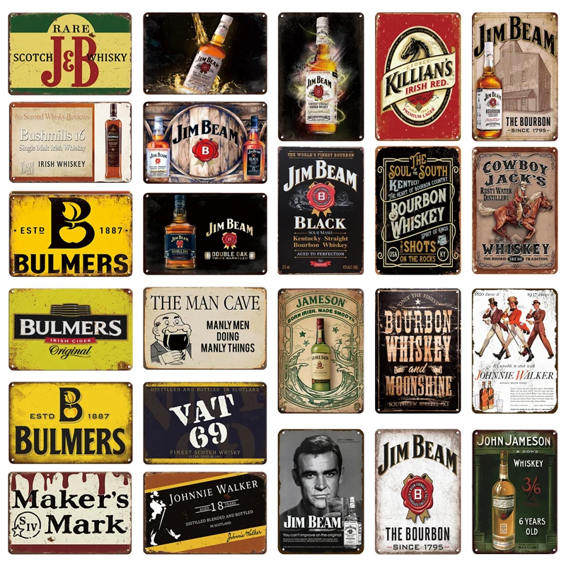 

Vintage Postes Whisky Metal Sign Brand Logo Retro Tin Sign Wall Plate Metal Poster For Shop Bar Irish Club Hotel Wall Decor
