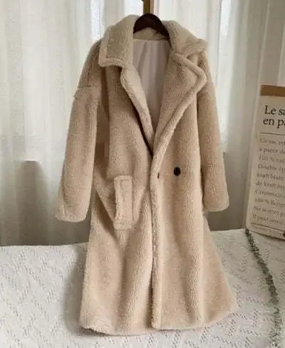 Winter Jackets Women Autumn 2023 Turn Down Collar Single Breasted Fur Coats Elegant Long Sleeve Wool Warm Long Pockets Coats