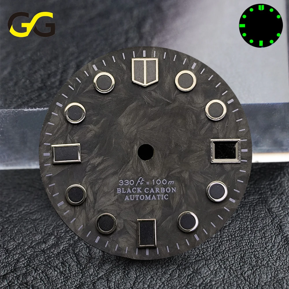 28.5mm Carbon Fiber Texture Watch Dial BGW9 C3 Hands Luminous Date Window Dial For NH34 NH35 2824 Movement Watch Accessories