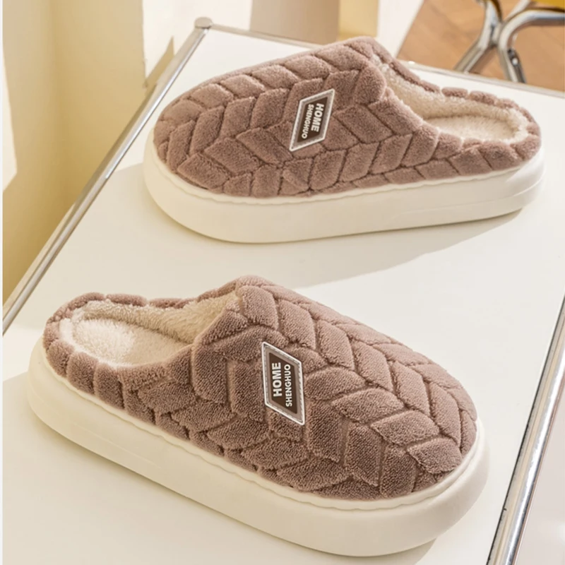 Thick Plush Warm Cotton Slippers Women Indoor Closed Toe Soft Bottom Fur Slippers Woman Non Slip Thick Sole Home Shoes Female