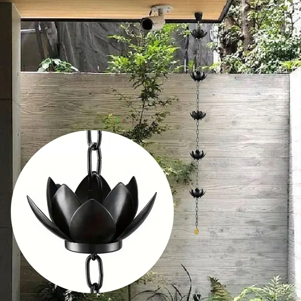 120CM Elegant Lotus Rain Chain For Outdoor Gutters, Divert Water With Stylish Rain Cups, Downspout Replacement