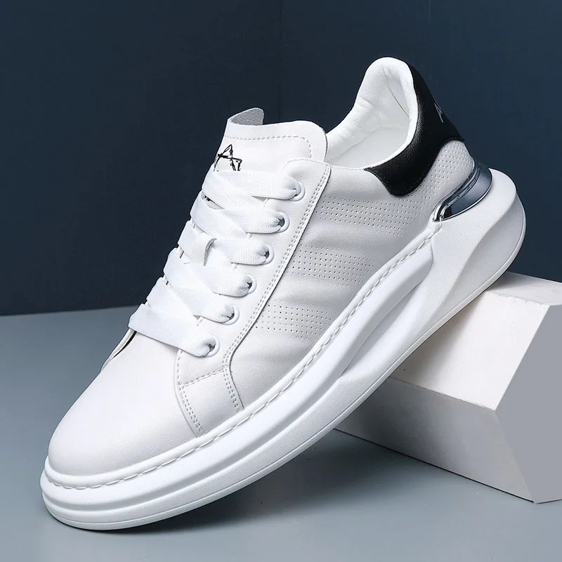 

New Men Shoes Cool Breathable Genuine Leather Sneakers Street Thick-soled Leather Casual Shoes Youth Leisure Sport Shoes