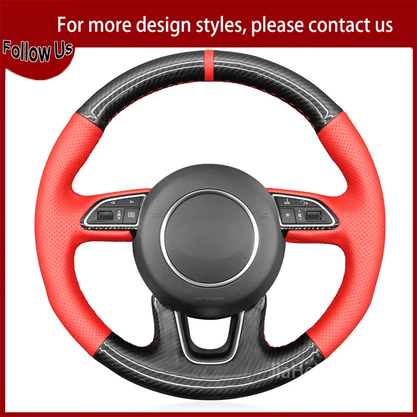 

Hand-sewn Black Carbon Fiber Leather Car Steering Wheel Cover For Audi Q3 (8U) 2011-2018 Q5 (8R) 2012-2017 Q7 (4L) 2011-2015 SQ5