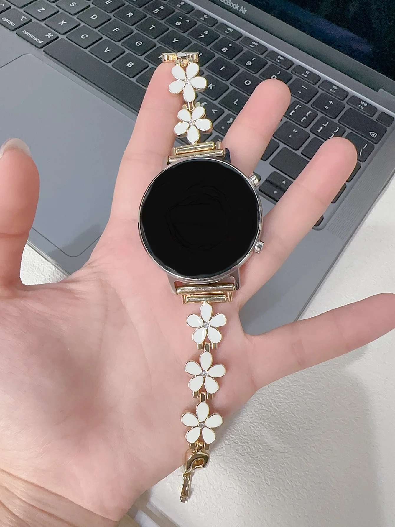 Floral Design Bracelet Link Strap - 20mm, 22mm, 18mm, Adjustable Sport Band in Various Sizes