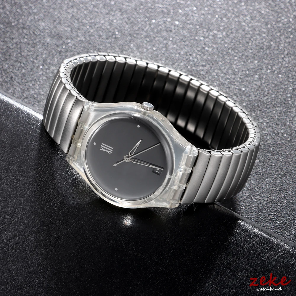 Stylish Elastic Metal Watch Band - Gold & Black Stretchable Stainless Steel Bracelet