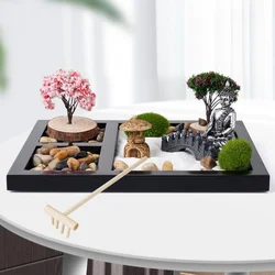 Mini Zen Garden Kit - Authentic Desktop Meditation Decor and Relaxation Gift Set (Black)