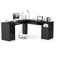 L Shape Corner Desk with Charging Station,Keyboard Tray,Cabinet and 2 Drawers,Computer Desk,for Home or Office,168 x 168 x 76 cm