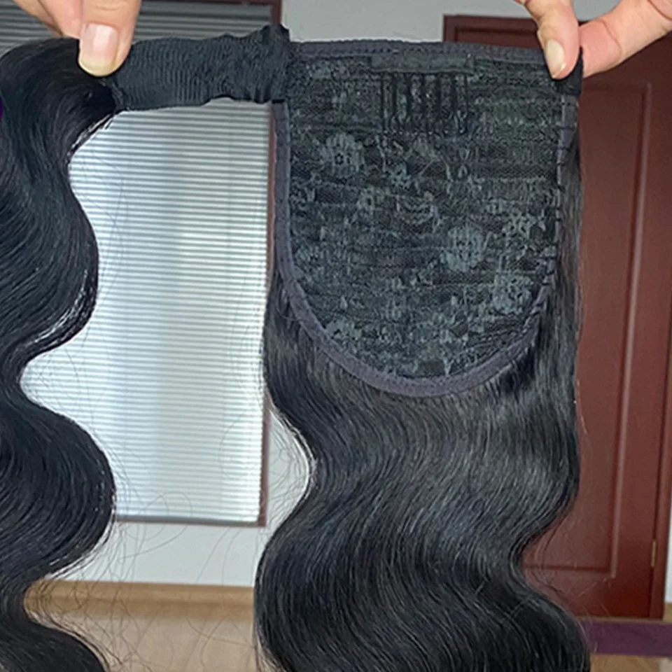 포니테일 바디 웨이브 인모 랩 어라운드 포니테일 리얼 버진 생인모 연장 브라질리언 클립인 여성용 120G/160G