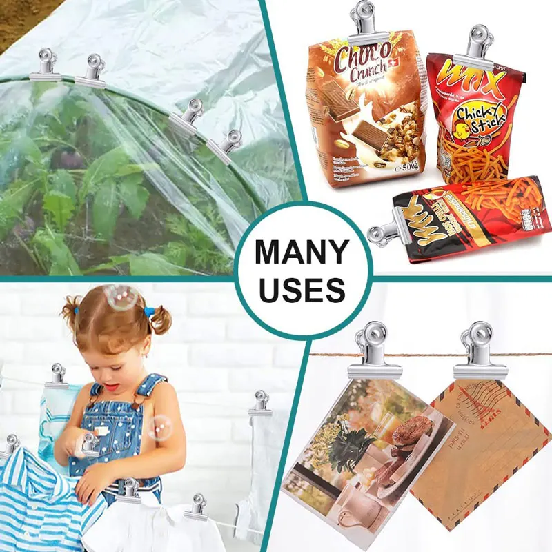 Food clips chip clips bag clips stainless steel bulldog air tight seal kitchen home office 5Pcs 22/31/38/50/63/75mm