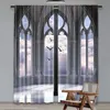 2Pcs Gothic Curtains Medieval Stone Balcony Graphic Design Mystic Middle Age Story For Bedroom Living Room And Dining Room A 2