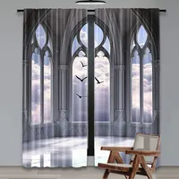 2Pcs Gothic Curtains Medieval Stone Balcony Graphic Design Mystic Middle Age Story For Bedroom Living Room And Dining Room A 2