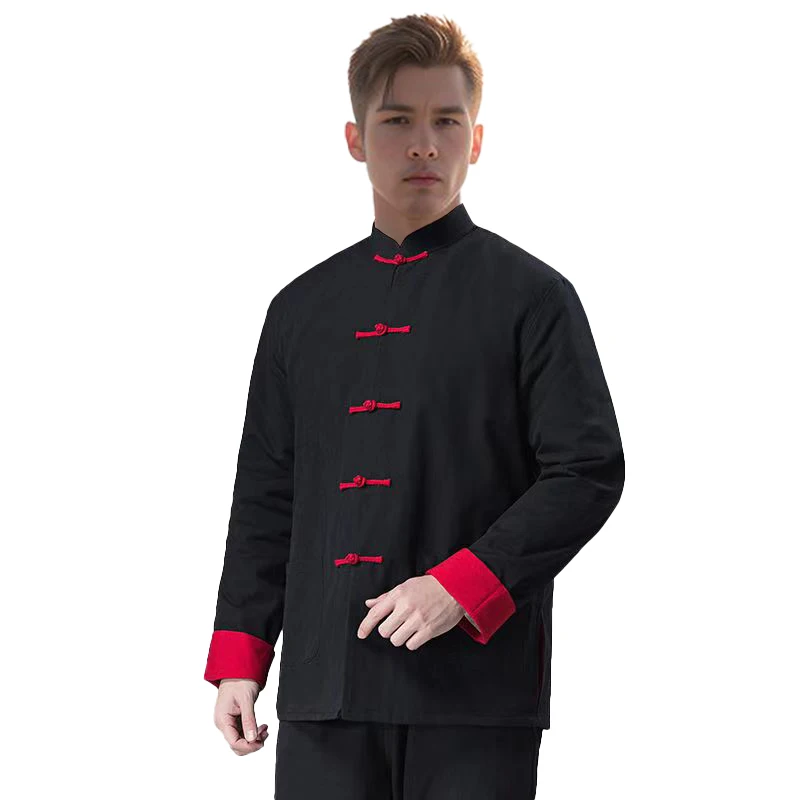 Double Layer mens cotton comfy loose long sleeve kung fu chinese new year martial traditional tang suit tai chi clothing coat