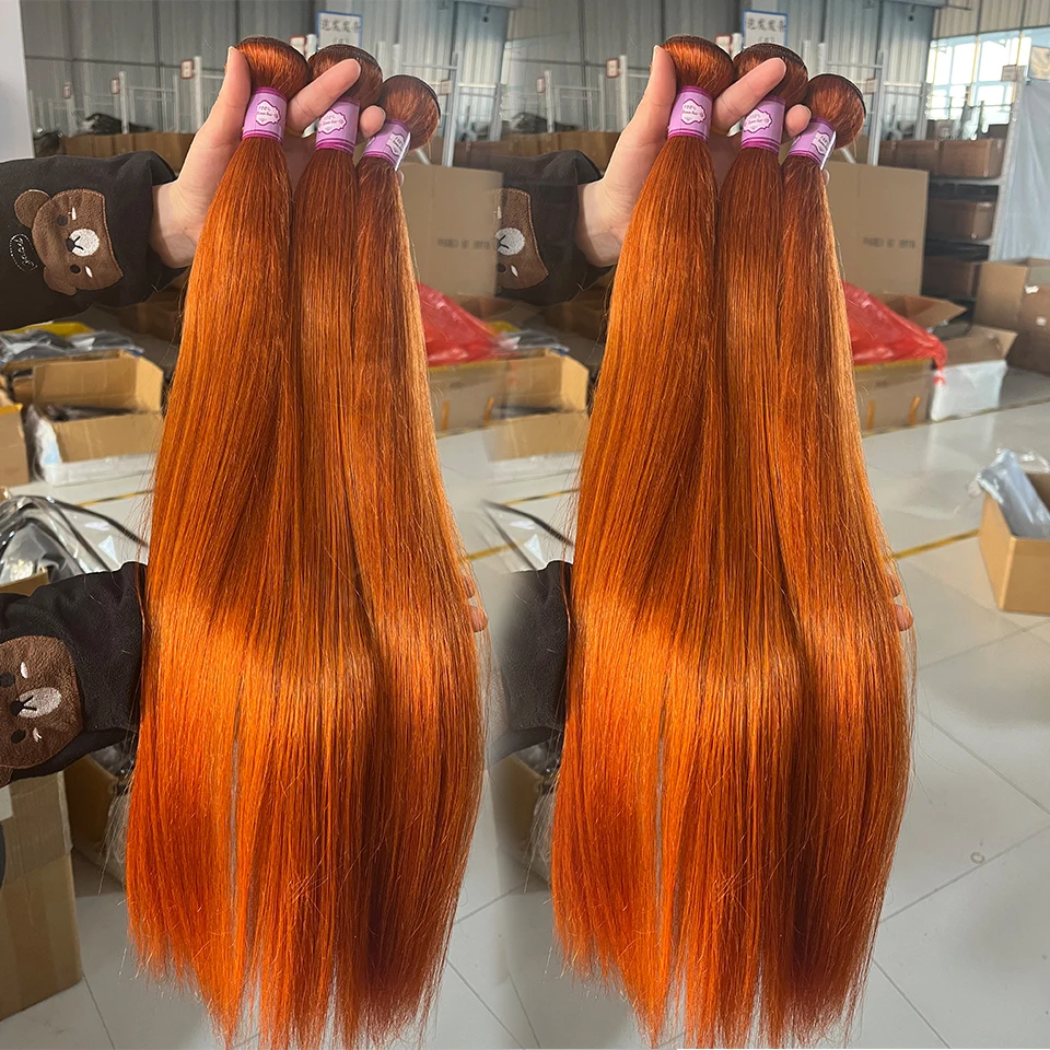 Ginger Orange Straight Human Hair Bundles #350 Colored Bone Straight Brazilian Raw Virgin Double Weft